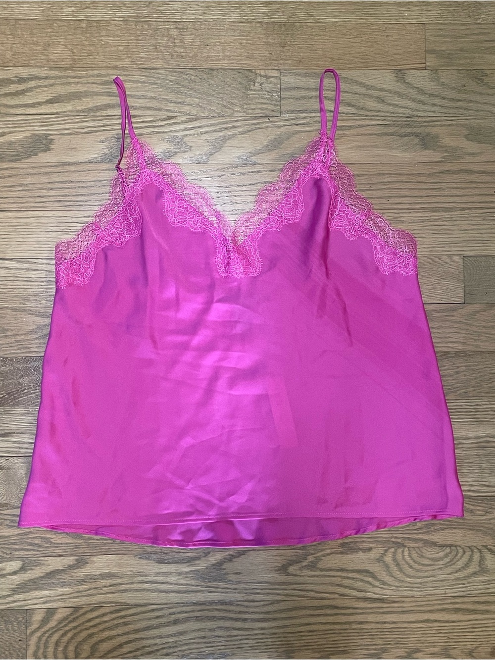 Victoria's Secret Stretch Fuchsia Frenzy Satin Lace-Trim Camisole Top - Sz M